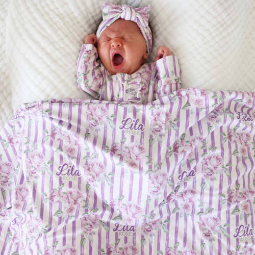 Lila's Lilacs Personalized Swaddle Blanket
