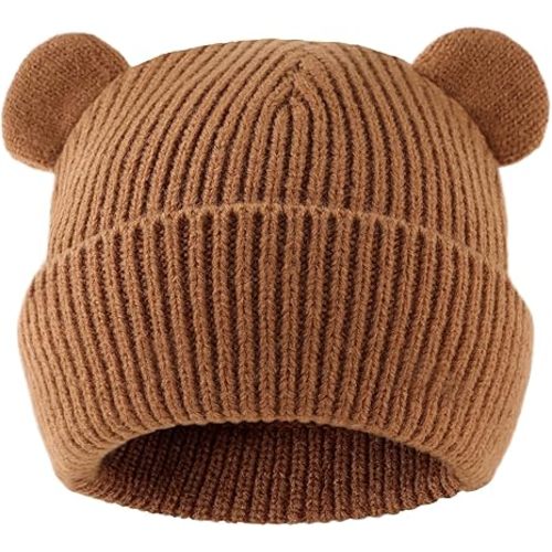 Bear Baby Beanie Knitted Baby Winter Hat Infant Toddler Boys Girls Beanie with Cotton Lining