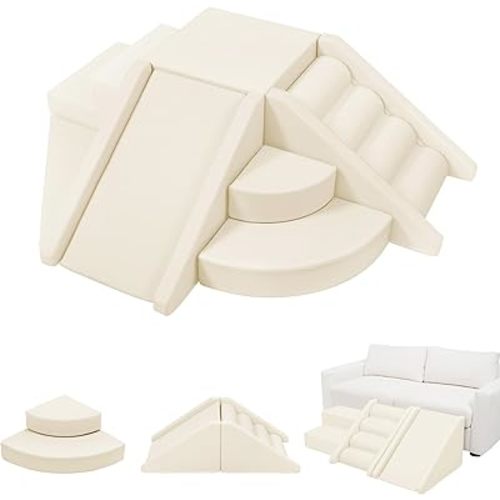 Merax Indoor Climbing Toys for Toddlers, 9-Piece Foam Climbing Blocks Climb & Crawl Tunnel Soft Play Set (9-Piece Cream)