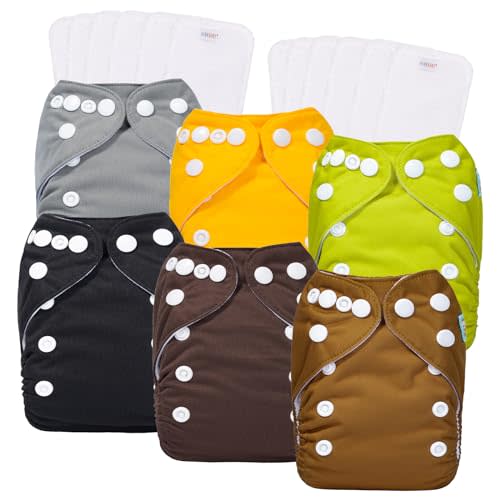 ALVABABY Newborn Cloth Diapers,Reusable Cloth Nappy for Preemie,6pcs Diaper Covers with 12 Newborn Diaper Inserts, Less Than 12pounds Baby Boy