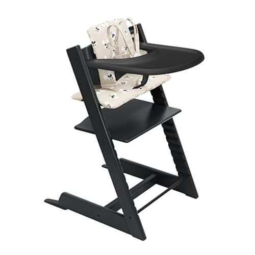 Stokke Tripp Trapp High Chair 2 (Storm Grey), Cushion 2 (Nordic Grey) + Stokke Tray (White) - Includes Chair + Baby Set 2 with Removable Harness for Children 6-36 Months