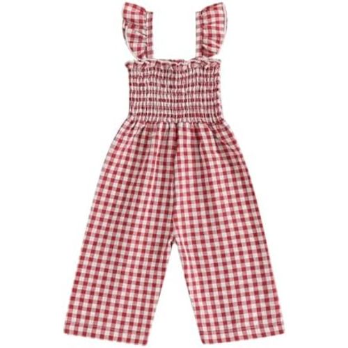Infant Kids Summer Clothes Toddler Baby Girl Romper Jumpsuit Overall Pants Plaid Sleeveless Ruffle Halter One Piece Outfit