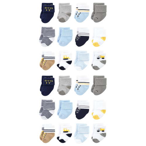 Luvable Friends Cotton Rich Baby Terry Socks 24-Pack, Bulldozer, 0-6 Months