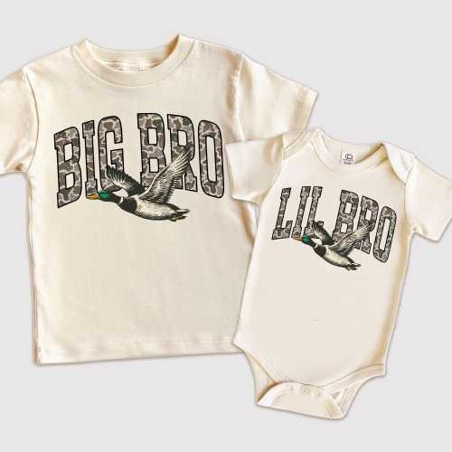 Big Bro Lil Bro Mallard Duck Matching Set, Camo Sibling Shirts, Hunting Family Announcement Gift, Duck Hunting Brother Outfits
