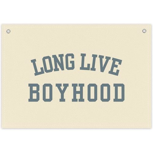 Long Live Boyhood Boys Room Decor - Linen Nursery Banner for Toddler Room Decoration, Farmhouse Kids Wall Hanging, Canvas Banner Flag for Baby Shower, Birthday Gift - A12