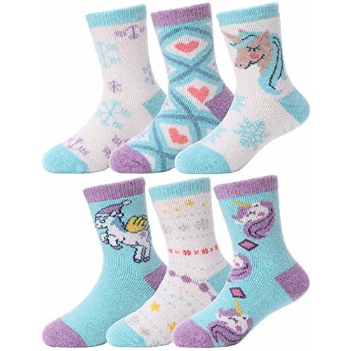 EBMORE Kids Merino Wool Socks for Toddlers Boys Girls Warm Thermal Winter Thick Hiking Heavy Cozy Crew Boot Socks 6 Pairs