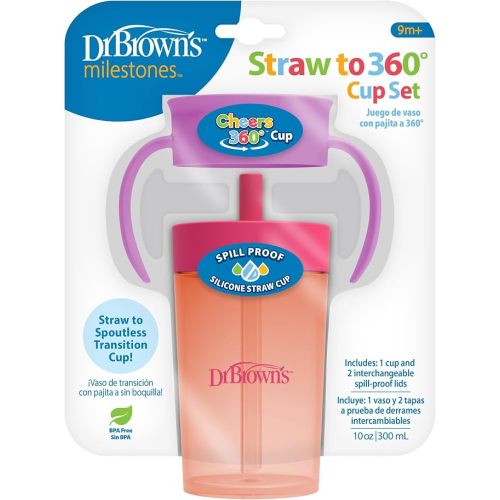 Dr. Brown's Milestones Straw to 360 Cup Set, Pink Coral, 1-Pack