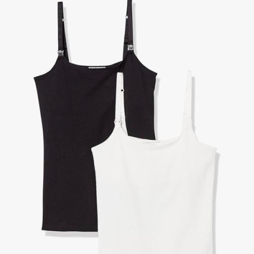 Amazon Essentials Women's Maternity Nursing Friendly Camisole with Adjustable Straps and Built-in Shelf Bra, Pack of 2