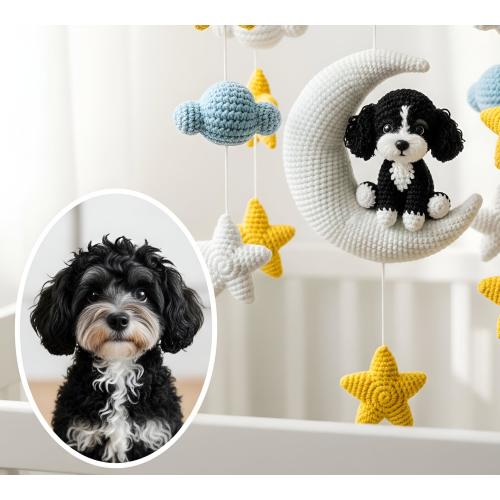 Personalized Dog Baby Mobile, Crochet Baby Mobile, Custom Puppy Nursery Decor, Crib Mobile, Nursery Mobile, Baby Shower Gift, Newborn Gift