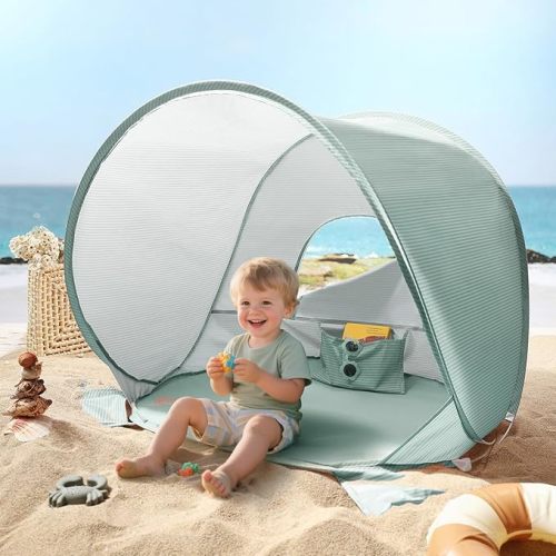 Tiny Land Baby Beach Tent – Pop Up Baby Tent with UV Protection, Portable Baby Beach Essentials, 35"x28"x32" Sun Shelter for Infants, Baby Outdoor Use (Pastel Aqua)