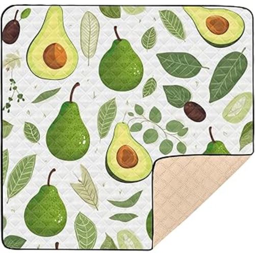 SPRIPORT Green Avocados Leaves Baby Play Mat for Floor 50" x 50" Crawling Mat Activity Playmats with Anti- Slip Bottom Extra Thick Baby Floor Mat for Babies Toddlers Infants Indoor Outdoor