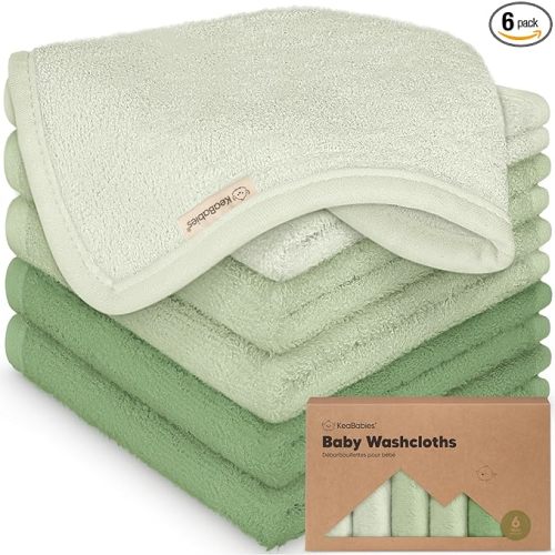6-Pack Baby Washcloths - Soft Absorbent Viscose from Bamboo Wash Cloths for Babies, Kids, Toddlers, Infant, Newborn Bath Towels, Gentle on Sensitive Skin, 10x10 Reusable Face Towels (Verde)