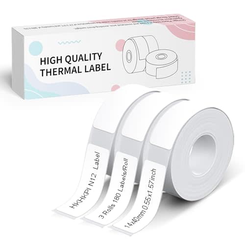 Labels N12 Label Maker Tape, 0.55"X1.57" 3-Roll White | N12 Label Maker Adhesive Sticker Paper Inkless Thermal Printing for Home Office Organization & Small Business Use