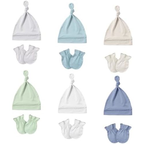 PurComfy Baby Hats and Mittens Set, Bamboo Viscose Cap and Mittens 12 Pieces, 0-6 Months Infant Newborn