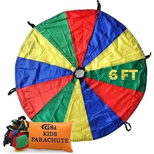 GSi Kids Play Parachute Rainbow Parachute Toy Tent Game for Kids Gymnastics Cooperative Play and Outdoor Playground Activities (6 Feet)