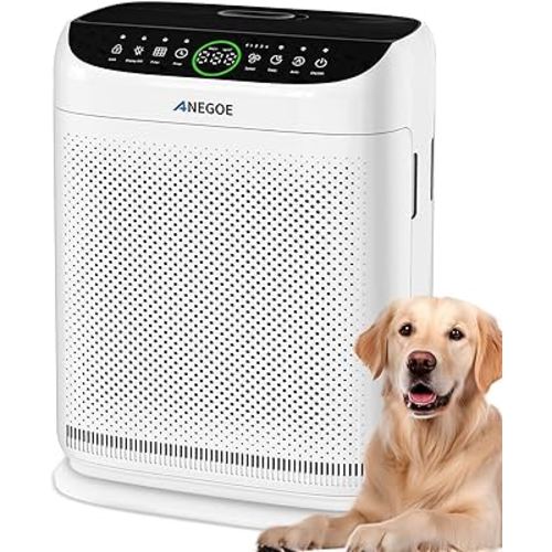 Air Purifiers for Home Large Room Up to 2500 Ft² With Double Air Intake,Washable Pre-Filters, AnEgoe Pet Air Purifier for Bedroom With Remote Control,HEPA Air Cleaner for Dust, Pets,White