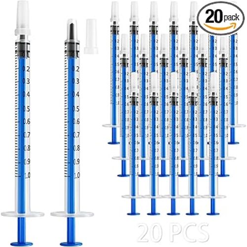 20 Pack 1ml Syringe for Liquid, 1cc Colostrum Syringes, Plastic Small Syringes with Cap for Scientific Labs, Measuring Liquids, Oral Dispenser, Feeding Pets - Individually Sterile Packed