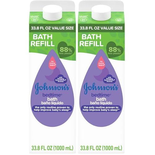 Johnson's Bedtime Bath with Relaxing & Soothing NaturalCalm Aromas, Hypoallergenic, Gentle & Tear-Free Nighttime Bubble Bath for Babies & Kids, Value Size Refill, 33.8 fl. Oz (Pack of 2)