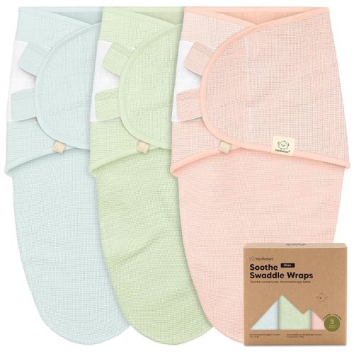 3-Pack Organic Swaddles for Newborns, Baby Sleep Sacks 0-3 Months - Baby Swaddle Wrap, Newborn Wearable Blanket, Infant Sleep Sack for Girls, Boys, Soft & Snug, Large Hook & Loop Closure (Glacier)