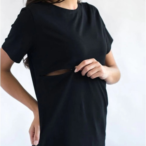 Classic Cotton Nursing Tee - Solid Black