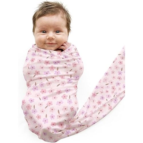 Caden Lane Baby Swaddle & Receiving Blanket, Soft, Breathable & Temperature-Regulating Bamboo Viscose Fabric for Swaddling Newborns, Gender Neutral Infant Blanket for Boys & Girls, Blushing Blooms