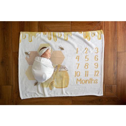 Honey Bee Baby Milestone Blanket Neutral 30x40 50x60 60x80 baby milestone blanket girl baby monthly milestone blanket baby boy blanket
