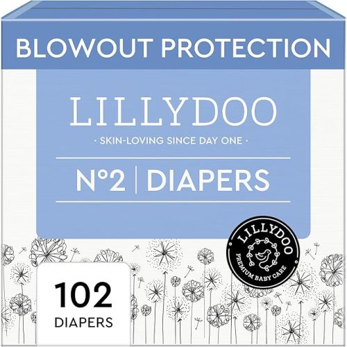 LILLYDOO Baby Diapers - Size 2 (9-18 lbs), Half-Monthly Supply 102 Count (3 x 34), Leak Protection, Skin-Friendly, Ultrasoft, Perfume- & Chlorine-Free, Hypoallergenic, Dermatologist Tested, Oeko-TEX®
