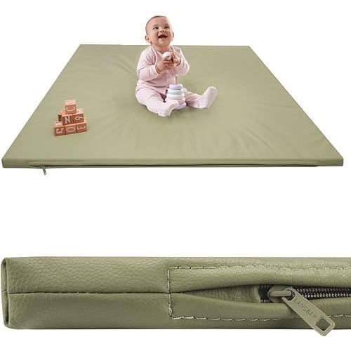 1.2" Padded Baby Play Mat 50x50 Playpen Mat- Extra Thick Waterproof Vegan Leather for Infants and Toddlers, Soft and Easy-to-Clean Floor Mat for Crawling & Play