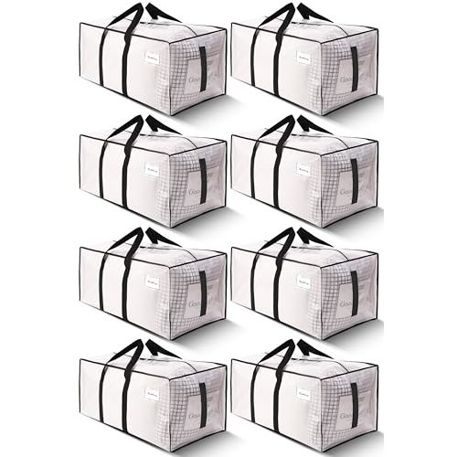 HOMESURE Supports 200lbs Heavy Duty Moving Bags - Strong Zipper & Wrap-Around Handles - Water-Resistant Storage Totes, Durable Alternative to Moving Boxes - 8 Pack - Semi-Transparent