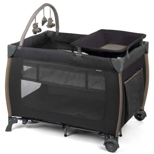 Monbebe Play Yard – Full-Size Rocking Bassinet, Removable Changer & Toy Bar – Castle Point