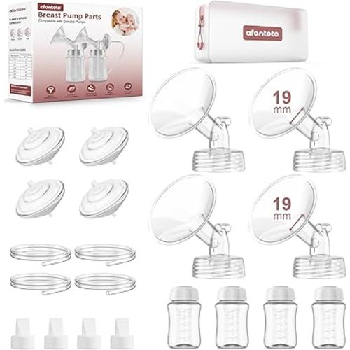 Pump Parts Compatible with Spectra S1/S2/9 Plus Breastpump, 4 Set Replacement Parts for Spectra Include 19mm Flange,Duckbill Valve,Backflow Protector,Tube,Bottle, Not Original Spectra S2 Accessories