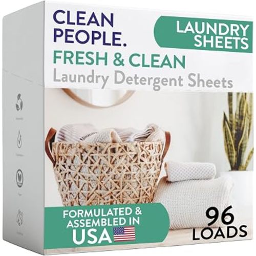 The Clean People Laundry Detergent Sheets - Laundry Soap - Ultra Concentrated, Recyclable Packaging, Stain Fighting - Fresh Scent, 96 Pack