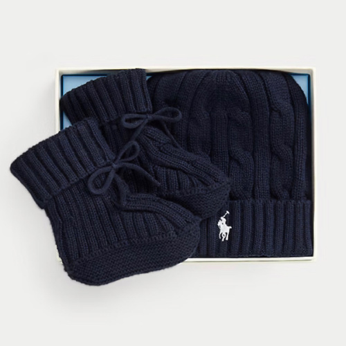Cable-Knit Cotton Beanie & Bootie Set