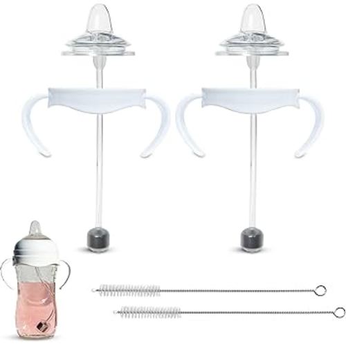 Sippy Cup Conversion Kit for Philips Avent Natural Baby Bottles 2-Count, Food Grade Silicone Spout Nipples and Weighted Straw, Bottle Handles, Cleaning Brush, BPA-Free, Straw Transition, 4+ Months