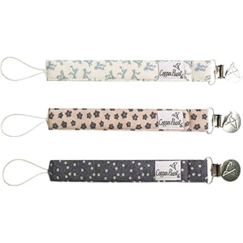 Binky Clip 3 Pack Set "Gemma in Tan" by Copper Pearl