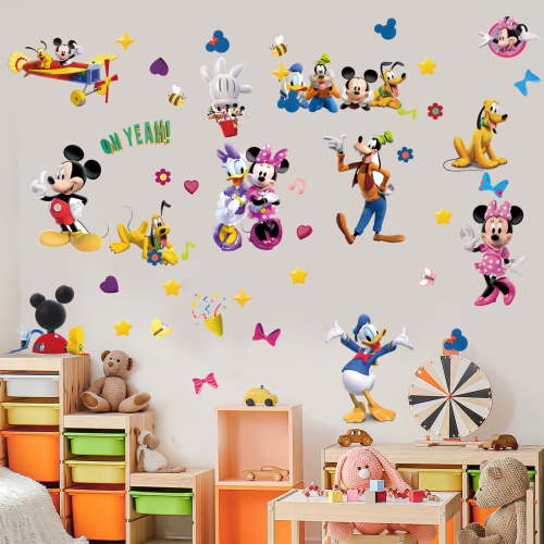 Mickey Wall Stickers for Boys Girl , Cartoon Character Stickers for Kids Room, 65 PCS PVC DIY Removable Stickers for Baby Nursery Bedroom Living Room Playroom Wall Decoration