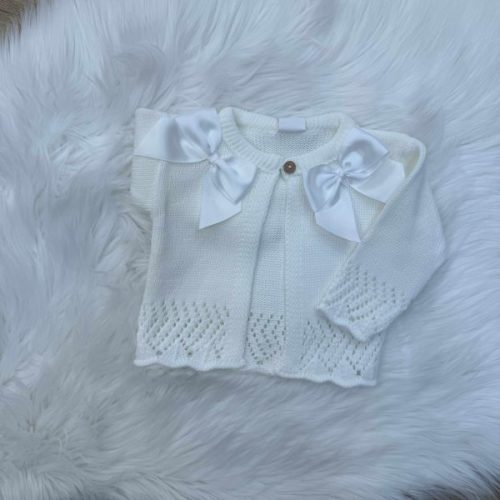 White Double Bow Cardigan - Trendy Tots Baby Boutique