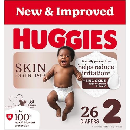 Huggies Size 2 Diapers, Skin Essentials Baby Diapers, Size 2 (12-18 lbs), 26 Count, Packaging May Vary