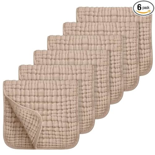 Looxii Muslin Burp Cloths 100% Cotton Muslin Cloths Large 20''x10'' Extra Soft and Absorbent 6 Pack Baby Burping Cloth for Boys and Girls (Brown)
