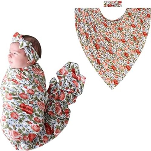 Posh Peanut Swaddle Blanket + Headband Set - Soft Newborn Swaddle Doubles As a Stroller, Receiving Blanket, and Nursing Cover - Matching Baby Swaddles & Headbands for Everyday