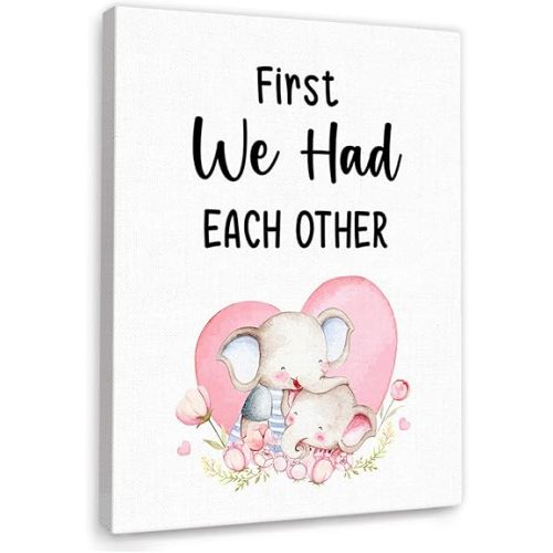 Elephant Family Wall Decor,First We Had Each Other Wall Art Canvas Framed for Nursery Baby Room Wall Decor 49