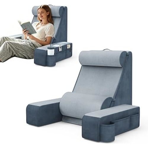 Reading Pillow for Bed with Detachable Armrests, Headrest & Lumbar Support