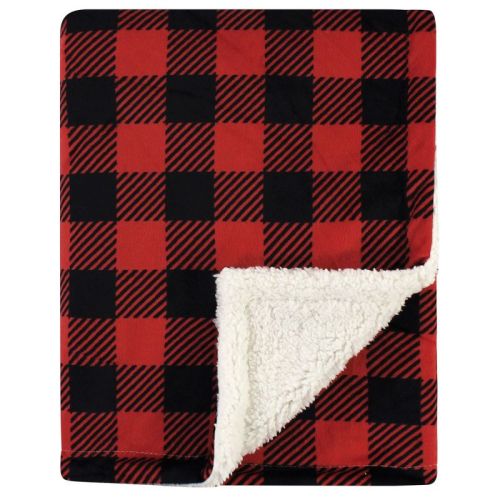 Hudson Baby Infant Plush Blanket with Faux Shearling Back, Buffalo Plaid, One Size