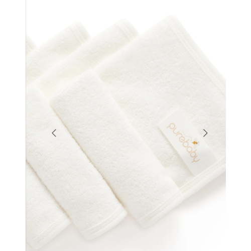 4 Pack Towelling Face Washers - Purebaby