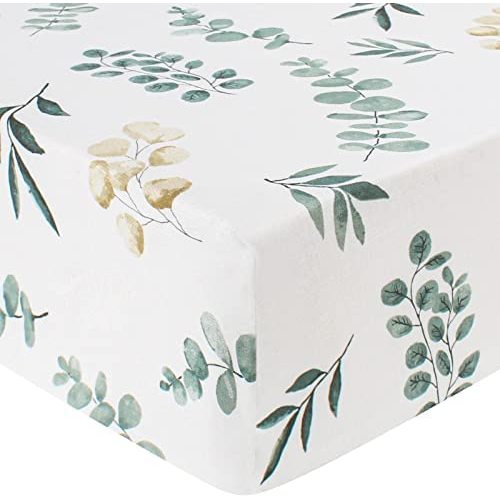 LifeTree Crib Sheets for Baby Boys Girls - Muslin Fitted Crib Sheets Neutral Toddler Bed Sheet Fits Standard Crib and Toddler Mattresses, Soft Bamboo Cotton Blend, Eucalyptus Pattern, 28in x 52in