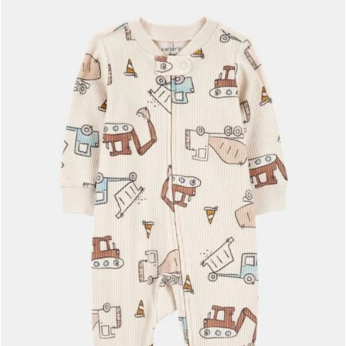 Baby Boy Construction 2-Way Zip Ribbed Sleep & Play Pajamas - Cream | Carter's