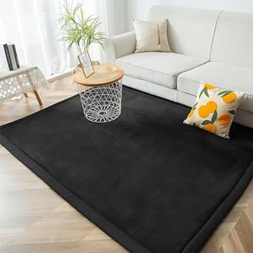 Homodoskey Play Mat Coral Velvet Area Rugs,3cm Thick Japanese Tatami Mat with Non-Slip Backing, Large Solid Color Mat for Bedroom Dormitory Yoga (Black, 200x200x3cm) : Amazon.com.au: Home