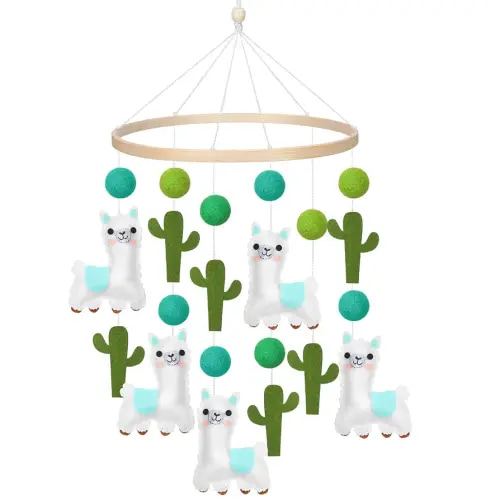 Baby Crib Mobile for Boys Girls Alpaca Baby Mobile for Crib Alpaca Nursery Decor Handmade Felt Llama Cactus Neutral Hanging for Bassinet Newborn Room Nursery Gift Accessories