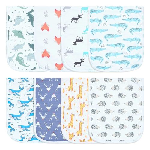 Hakochia Burp Cloths for Baby Boy & Girl Organic Cotton Large Unisex Burp Clothes Extra Absorbent Soft Neutral Burping Rags Spit Up Cloth Sets for Newborns 8 Pack