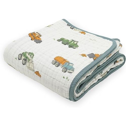 Little Unicorn Original Premium Cotton Quilt | Multi-Layered & Extra-Soft Muslin Fabric |for Babies & Toddlers (Work Trucks)